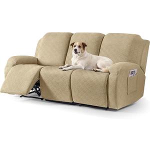 Timeles Recliner Covers for 3 Seater Reclining Sofa Slipcover Furniture Protector for Dogs and Pets Stretch Soft Washable (Three-Seater, Khaki)