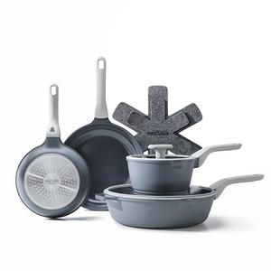 PRICUSIS Nonstick Pots and Pans Set, 9 Pieces Non Toxic Ceramic Cookware, Nonstick Pan Skillet, Healthy Frying Pan, PTFE PFOA & PFAS Free, Induction Compatible, Gray