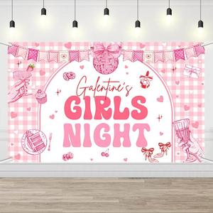 AIBIIN 6x3.6ft Galentine's Girls Night Backdrop Banner, Happy Galentine's Day Background Girls Theme Party Ladies Galentines Day Party Decorations Photo Booth Props