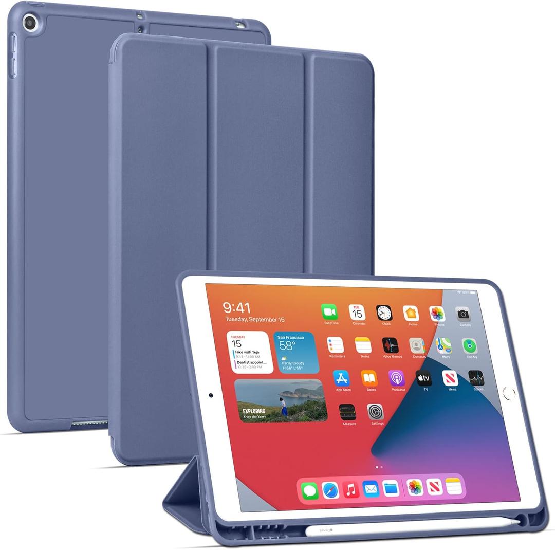 Arae for iPad 10.2 inch Case (9th Generation 2021) & (8th Generation 2020) & (7th Generation 2019) with Pencil Holder Auto Wake/Sleep Feature Standing Cover (Lavender)