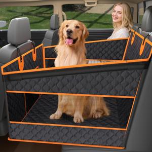 Toffos Dog Car Seat, Extra Stable Backseat Extender for Dogs with Hard Bottom, Waterproof and Foldable Design, Pet Car Seat with Breathable Mesh Window, Black (Large)