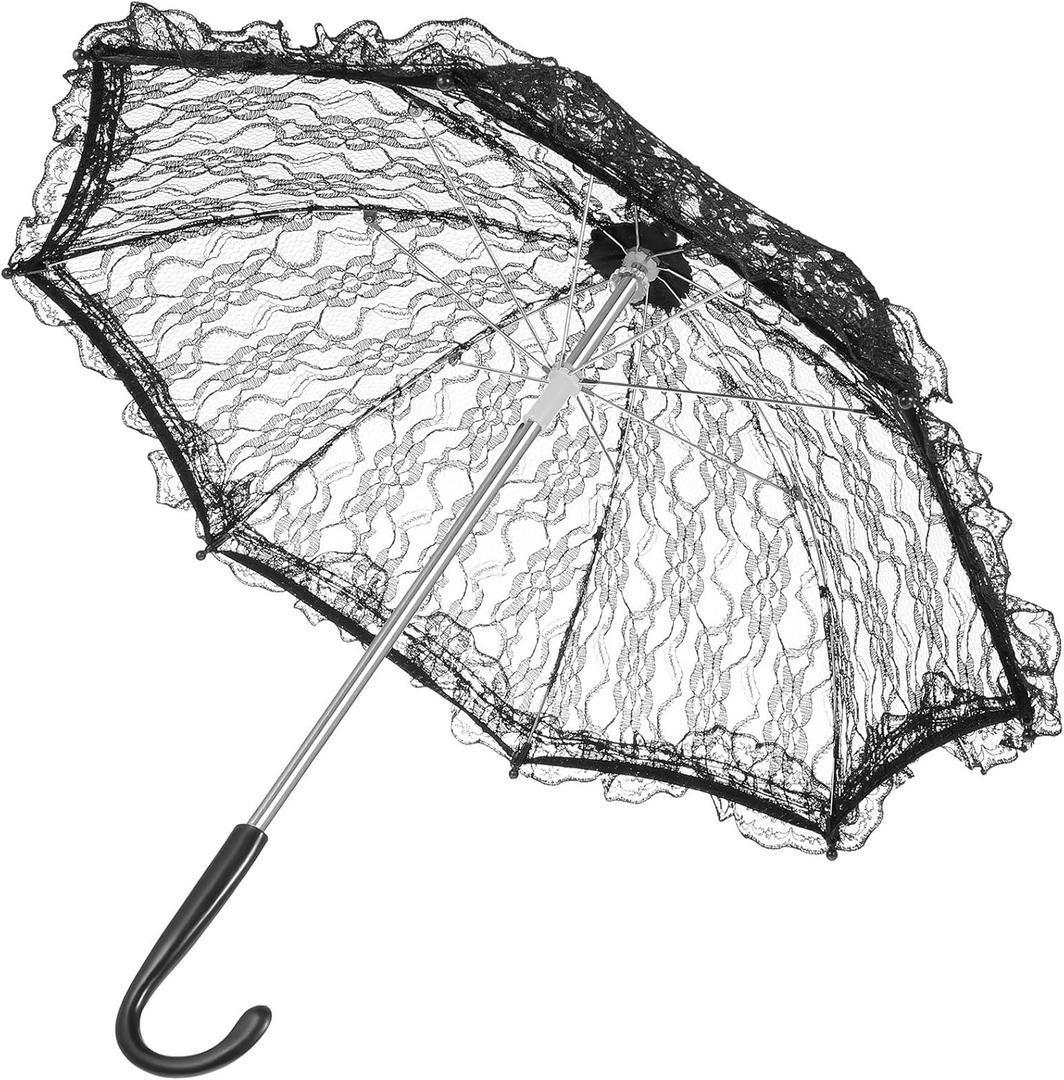 TOYANDONA Black Umbrella Parasol Vintage Wedding Bridal Umbrella for Decoration Photo Lady Costume 1920s Party Black Parasol