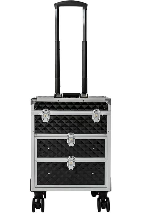 Trolley Case Cosmetic Bag, Beauty Travel Case Wheeled Cosmetic Bag Nail Art Tattoo Trolley Bag,  22x13.5x9.5 inches, Black