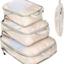 Organizer Suitcase Compression Packing Cubes Organizers Travel Suitcases Expandable Luggage Organizer Waterproof Travel Organizers Packing Cubes, Beige 2 Pieces