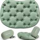Inflatable Seat Cushion All-in-One Design Built-in Silicone Air Pump & Hanging Clip Cup Portable Travel Cushion for Camping, Hiking, Outdoor Use (Green) (4.5 inches x 2.5 inches)