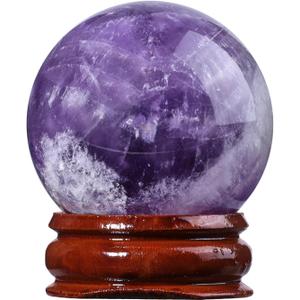 mookaitedecor Natural Amethyst Crystal Ball with Stand, 35-40 mm Decorative Round Stone Sphere Sculpture Figurine, Feng Shui Divination Home Decor (Purple)