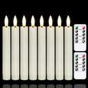 Battery Operated Flameless Taper Candles with Two Remote Timer, 6.4" LED 3D-Wick Window Candles, Flickering Long-Lasting Warm Light Electric Pack of 8 Flameless Candlesticks (0.78" Dia, Ivory)