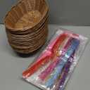 12 Pack Plastic Oval Basket Small Gift Baskets, Food Storage Basket & Fruit Basket, 10 x 5.8 x 2.75 Inches with Bow Ribbon Decorative Bags Ties for Sweets Party Favors Bulk Packaging