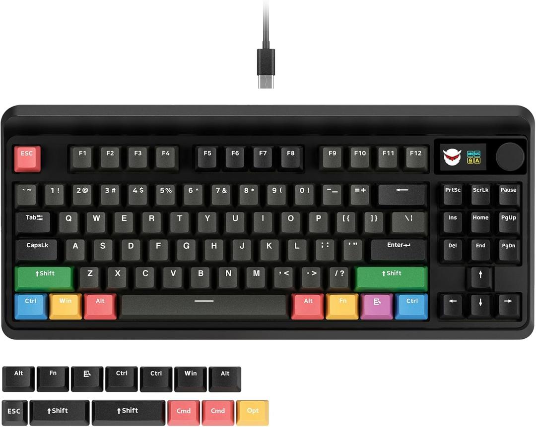 OHY XVX Wired 75% Retro Gaming Keyboard with 2 HUB Ports, M87 Pro Mechanical Keyboard with Customizable Switches, Compact Gamer RGB- Classic Black