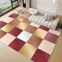 GEMBED Modern Area Rug - Geometric Rug for Bedroom Living Room, Machine Washable Rug Soft Non Slip Non Shedding, Checkered Rugs for Teen Dorm Home Decor Aesthetic, Nursery, Playroom, Red Gold, 10'x14'