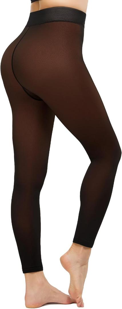 Fleece Lined Tights Women Sheer Warm Pantyhose Leggings Fake Translucent Thermal Winter Thick Tights for Dresses (XX-Large, Caramel Footless)