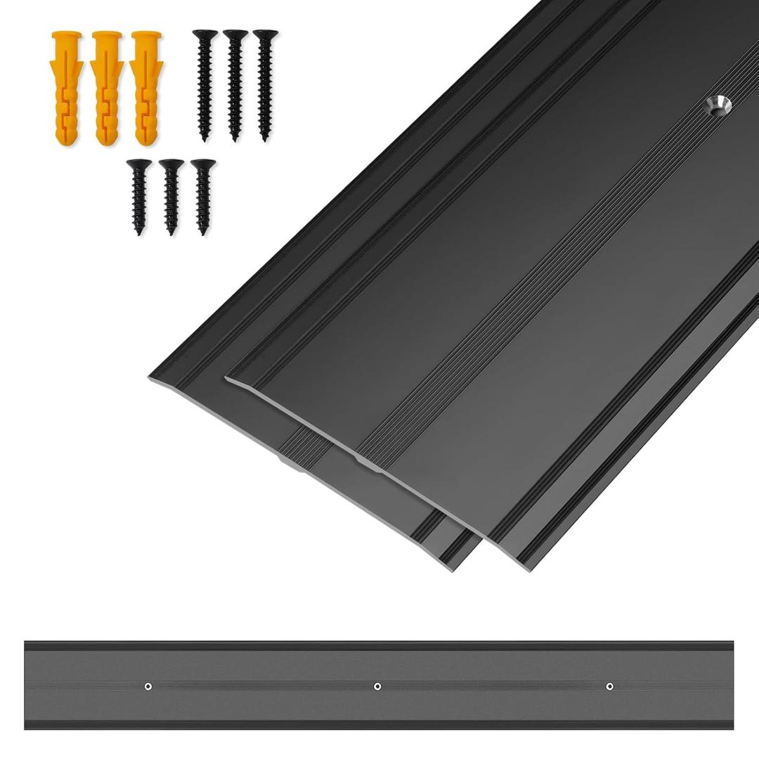 36" L x 4" W Aluminum Floor Transition Strip Metal Door Threshold, 0.1" H Flat Profile for Carpet Vinyl Wood Tile Concrete Flooring Gaps, Modern Doorway Protector Decoration(Black,2pcs)