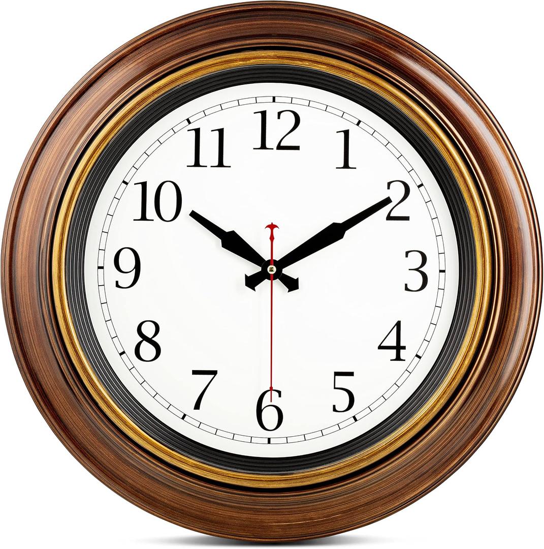 Bernhard Products Large Wall Clock 18" Quality Quartz Silent Non Ticking, Battery Operated for Home/Living Room/Over Fireplace, Beautiful Decorative Timeless Stylish Bronze XL Clocks, Easy to Read