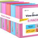 3 Slant D-Ring Binder 2 Inch Binder, 2 in Clear View Cover w/ 2 Inside Pocket, Heavy Duty Colored School Supplies Binders in Grey, Blue, Pink, Red, Green, Purple, Multicolor (6 PC)  by Enday