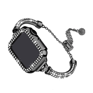 Secbolt Bling Band and Case Compatible with Apple Watch Band 38mm 40mm 41mm 42mm 44mm 45mm, Women Dressy Metal Bracelet with Rhinestone Bumper for iWatch Series 9/8/7/SE/6/5/4/3/2/1