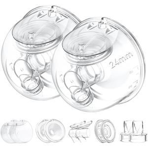Two Full Milk Collector Cup Sets with 24mm Flange Compatible with Momcozy S12 Pro/S9 Pro Breast Pump, NOT for S9/S12, Replacement Pump Parts with Duckbill Valve, Flange, Diaphragm, Linker, Collector
