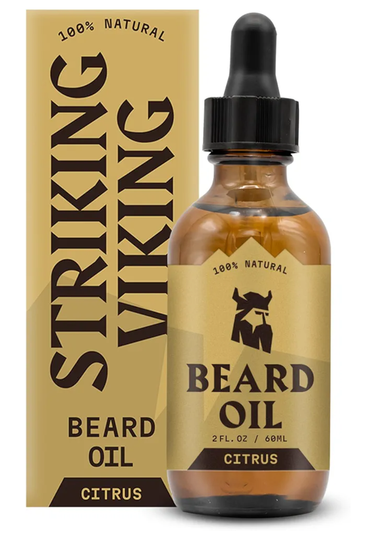 Striking Viking Beard Oil for Men - 2 Fl Oz, Citrus Scent - Naturally Derived Conditioner with Almond, Tea Tree, Argan & Jojoba Oil for Beard Growth, Softening & Moisturizing