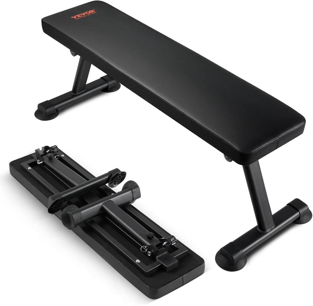 VEVOR Flat Weight Bench, Foldable Strength Training Bench, Utility Workout Bench for Full Body Workout, 1000 LBS Press Bench for Home Gym Exercise, for Multi-Purpose Weight Training and Ab Exercises