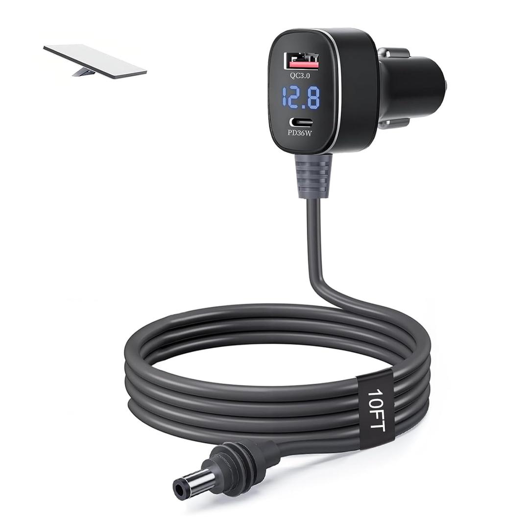 Starlink Mini Car Adapter Cable, 12V-24V USB C Charger 3-in-1 USB-C Port, USB-A Port and DC Male Connector, PD/QC Fast Charging Power Adapter with Digital Display for Trucks, RV (Style D,10 FT)