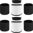 CERO 90304 Replacement Filter for Shop Vac 90304, 90350, 90333, 90585, 5 Gallon and Above Wet/Dry Vacuum Cleaners (2 replacement filter+2 lids+4 foam sleeve filters)
