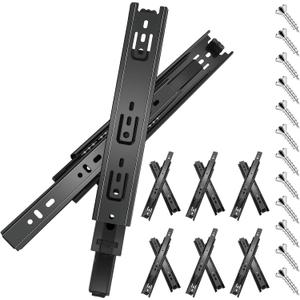 20 inch Drawer Slides 6 Pairs (12pcs) Full Extension Ball Bearing Drawer Rails Side Mount 3 fold Metal Dresser Runners for File Cabinet Trash Can Kitchen Wardrobe Glides 20" Black 100 LB Capacity