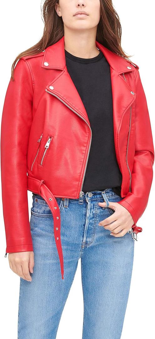 Levi's Women's The Belted Faux Leather Moto Jacket (Regular & Plus Size) (Large, Red)