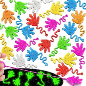 20Pack Glow in Dark Glitter Sticky Hands Party Favors for Kids Halloween Goodie Bag Stuffers Pinata Fillers Classroom Carnival Prizes Birthday Stretchy Treat Trinkets Treasure Box Bulk Toys