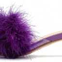 Women's Square Toe Heeled Sandals Low Block Chunky Heels Clear Mules Fluffy Feather Slip on Wedding Bridal Party Dress Shoes (Purple) 41