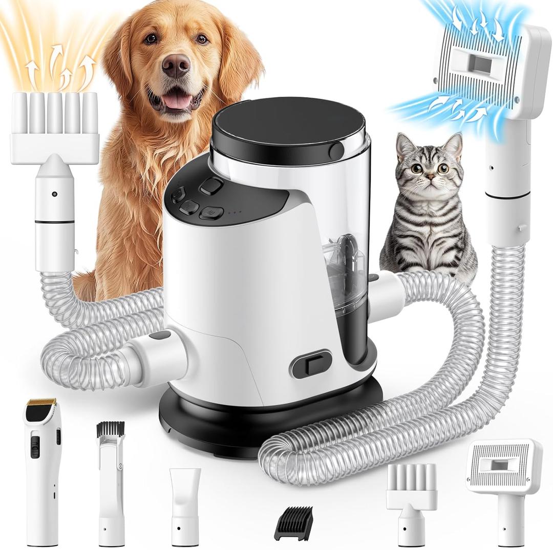 Dog Grooming Vacuum & Dryer & Clippers for Shedding Grooming, 3L Canister for Large Dog, 3 in 1 Grooming Kit for Dogs at Home, Adjustable Temperature and Airflow Pet Grooming Kits. (3L Button)