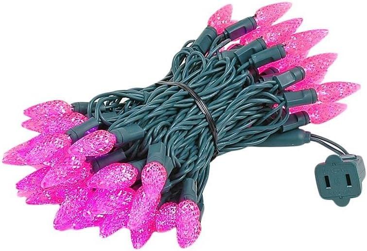 Novelty Lights 24FT 70 LED C6 Christmas String Lights, Outdoor Commercial Grade Tree Decorations, Permanent LED String Lights (Pink) (Green Wire)