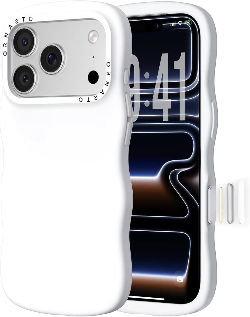 ORNARTO for iPhone 17 Pro Max Case for Women Girls Cute Wave Edge, Camera Control Button, Shockproof Liquid Silicone Phone Case for iPhone 17 Pro Max 6.9", White