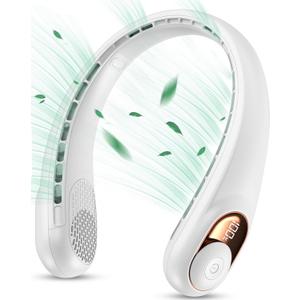 KIDEE Neck Fan, Portable Fan, Neck Fans Rechargeable, Upgraded LED Display, 4000 mAh Battery Operated, 3 Speeds Adjustable Personal Wearable Fan, Gifts for Women Men, Pearl White