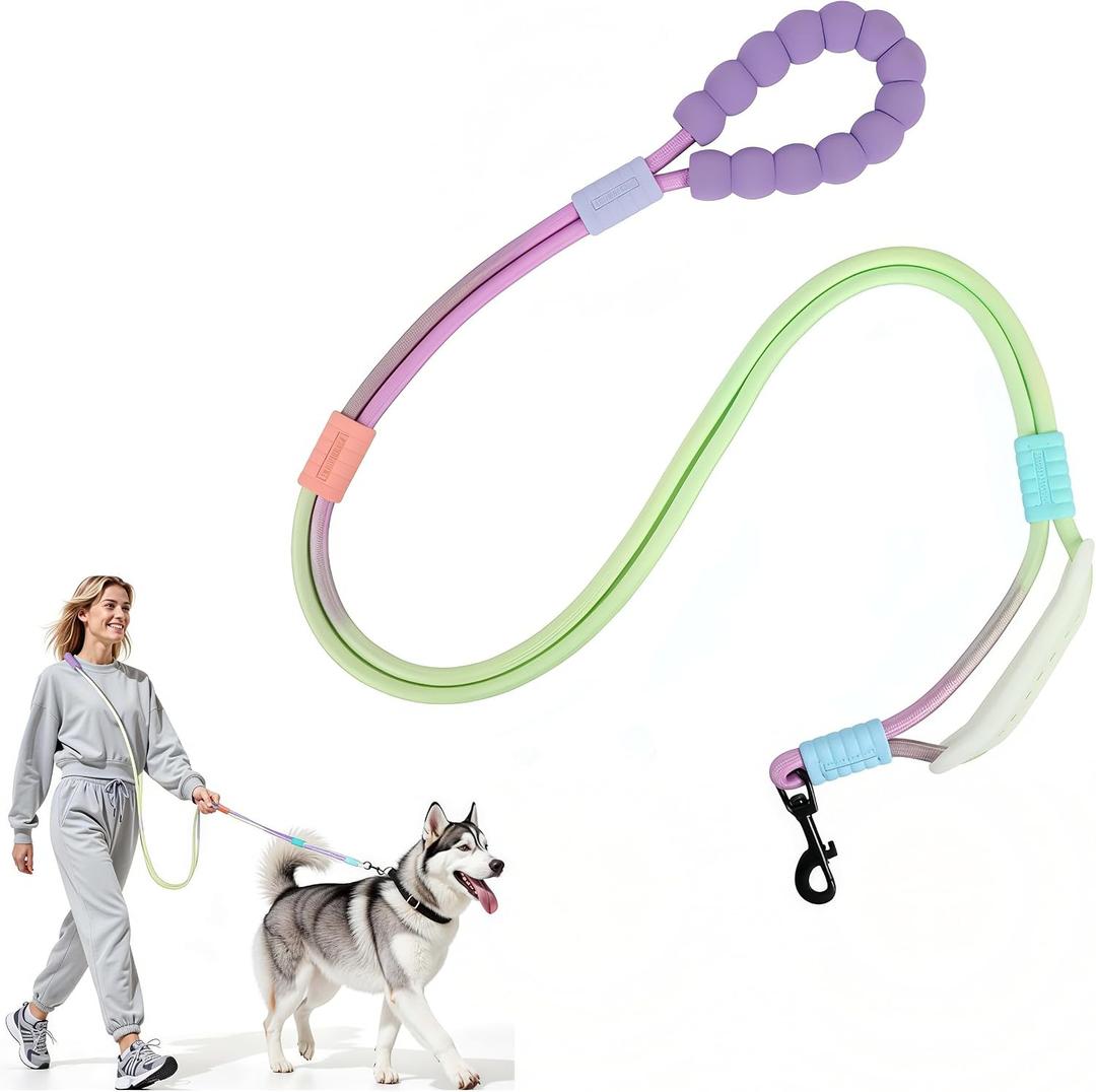 Hands Free Dog Leash Dual Handle, Wearable Leashes for Dogs, Padded Waist Belts and Rotating Metal Clip, for Medium and Large Dogs (18+ lbs) Walking Training Running, 4.5FT, Purple-Green