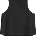 Remidoo Women's Casual Sleeveless Color Block Cropped Top Crewneck Tank Top Shirts (Black, S)