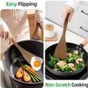 Ecavria 2PCS Wooden Spatula, 12.8IN Wooden Flat Frying Spatulas, Long Handle Wood Turner for Non-Stick Cookware, Natural Wood Cooking Utensils, Healthy, Sturdy & Heat-Resistant