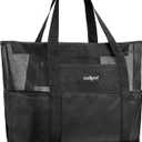 ZUXNZUX Mesh Beach Bag - Large Waterproof Beach Tote Bag with Zipper, Oversized Foldable Lightweight Family Swim Bag Vacation (Black)