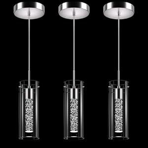Esfos Pendant Ceiling Light Fixture, LED Kitchen Lighting Crystal Pendant Lights Kitchen Island, 1-Light Integrated Kitchen Hanging Light Fixture Modern Island Light with Bubble Glass Three Pack