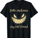 Hello Darkness My Old Friend Scary Pumpkin T-Shirt (Small, Black)