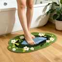 Pond Floral Microfiber Bathroom Rugs 28''x13'', Green Garden Flower Soft Absorbent Bath Mat Non-Slip Rubber Backing, Spring Summer Washable Bath Rug for Shower Floor Bathtub Bedroom Home Decor