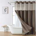 eachope no Hook Shower Curtain and Fabric Liner Set Thanksgiving Autumn Shower Curtain, Boho Tufted Striped Style with See Through Top Window, Brown, 71Wx74H