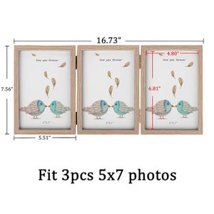 5x7 Triple Hinged Picture Frames Shadow Box MDF Wood Grain with Real Glass 3 Vertical Opening Family Lover Gift