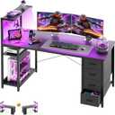 55in Gaming Computer Desk with Drawers & Storage Shelf & Iron Hook, Black