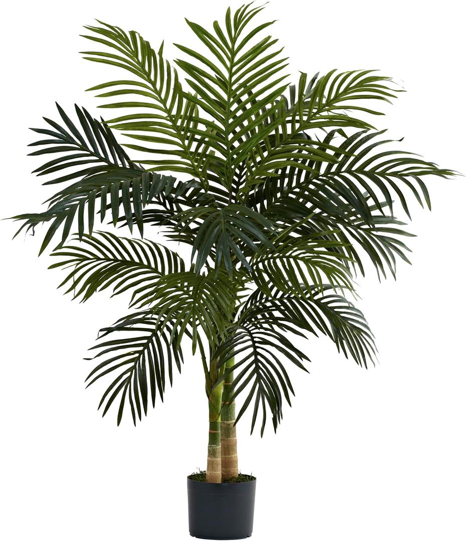 Nearly Natural 4 ft Artificial Golden Cane Palm Tree with Nursery Pot
Double-Stalk, Lush Realistic Foliage, Indoor Faux Palm Plant, Living Room Decor, Perfect Tropical Decoration