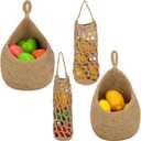 Xuhal 4 Pcs Hanging Basket, Jute Hanging Baskets for Kitchen, Boho Onion Wall Basket, Handwoven Fruit Potato Garlic Storage Home Vegetable Holder(Classic Style,Khaki)