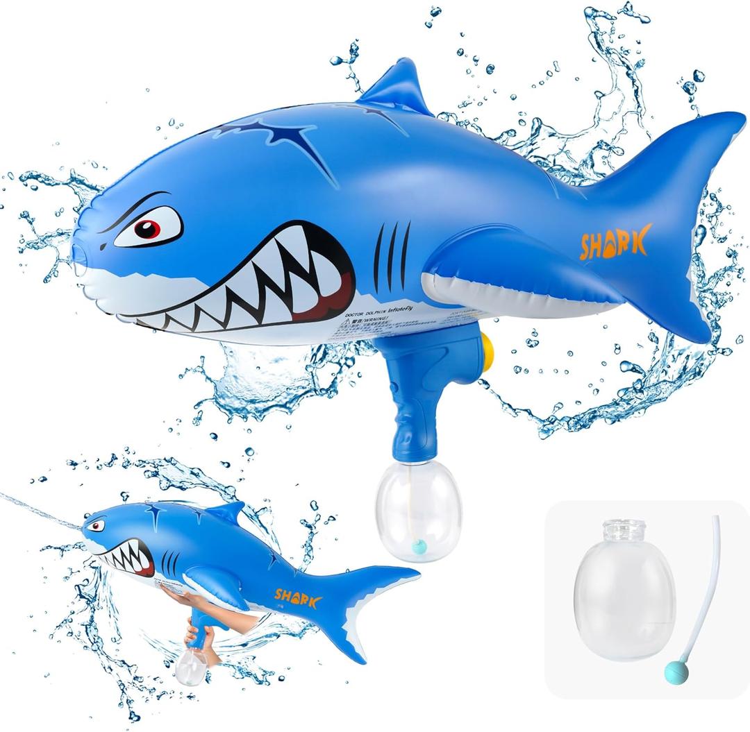 Water Guns for Kids Large Outdoor Water Toy Gun for Swimming Pool Beach Inflatable Squirt Gun for 3 Years Old and up (Shark)