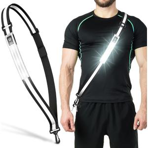 LED Reflective Belt Sash Walking Gear,Safety Lights for Walkers at Night,High Visibility Safety Rechargeable Reflective Running Gear for Men Women Kids Night Dog Walking Gear (Black)