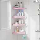 Sotfamily Plastic Shower Caddy Corner (For 90 Only), 4 Pack Adhesive Corner Shower Shelves for Bathroom Organizers and Storage, Pink