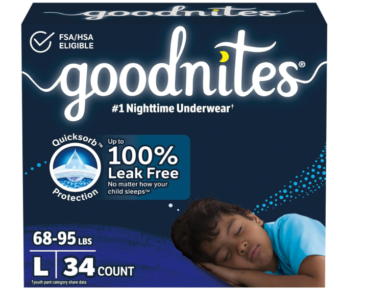 Goodnites Boys' Nighttime Bedwetting Underwear, Size Large (6895 lbs), 34 Ct (2 Packs of 17)