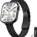 MioHHR Slim Metal Bands Compatible with Apple Watch Band 38mm 40mm 41mm 42mm (Series 11 10), Thin Stainless Steel Strap Bands for Women iWatch Series 11 10 9 8 7 6 5 4 3 2 1 SE3/2/1, Black