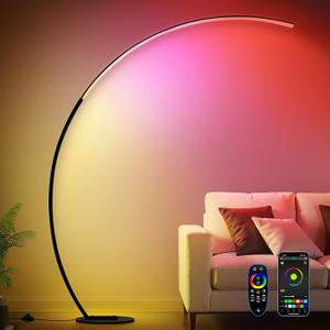 RGB Dimmable Arc Floor Lamps with 3 Color Temperatures, Ultra Bright 1800LM LED Floor Lamps for Living Room, Modern Standing Tall Lamp with Remote Control, Reading Floor Lamp for Bedroom Office